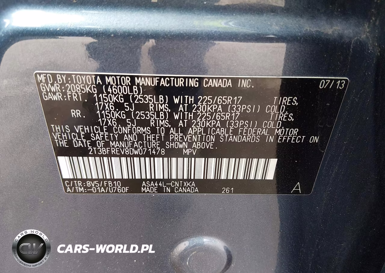 2013 Toyota Rav4 Le VIN:2T3BFREV8DW071478 - 9