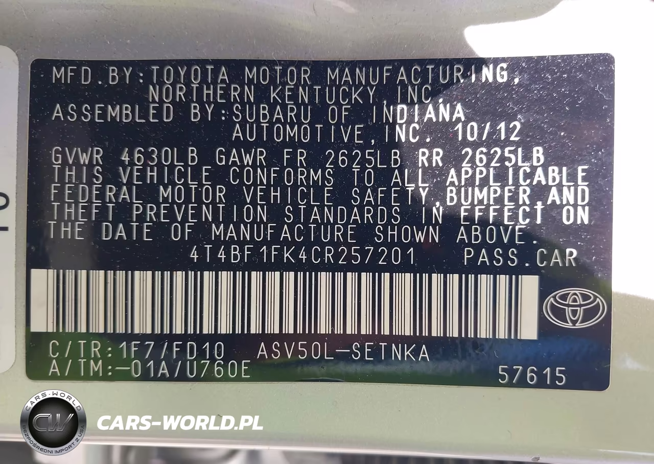 2012 Toyota Camry Le VIN:4T4BF1FK4CR257201 - 9