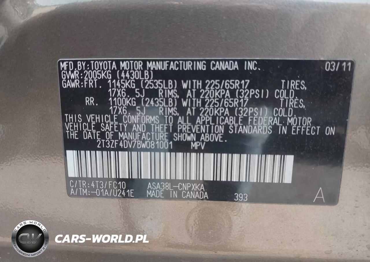 2011 Toyota Rav4 VIN:2T3ZF4DV7BW081001 - 9