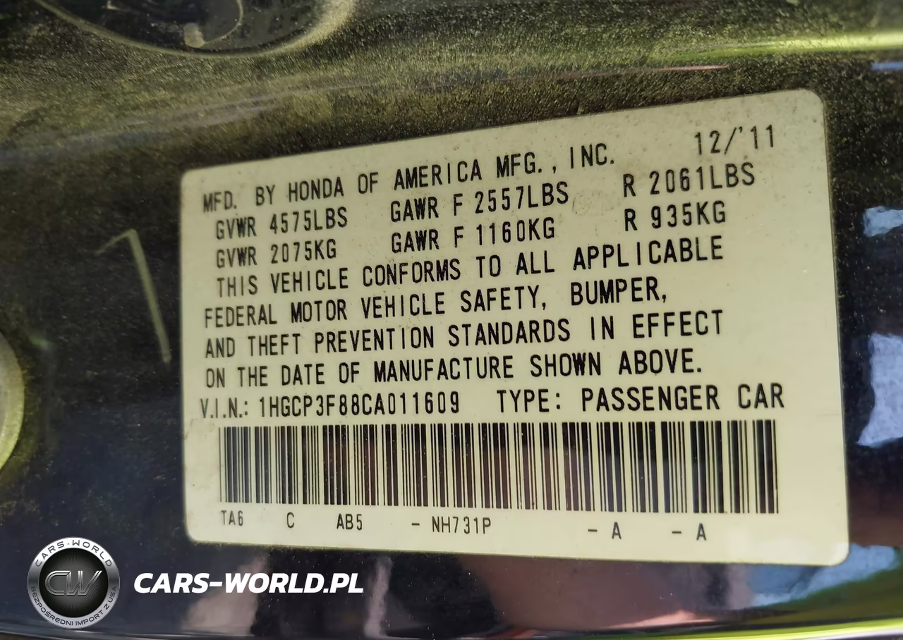 2012 Honda Accord 3.5 Ex-L VIN:1HGCP3F88CA011609 - 9