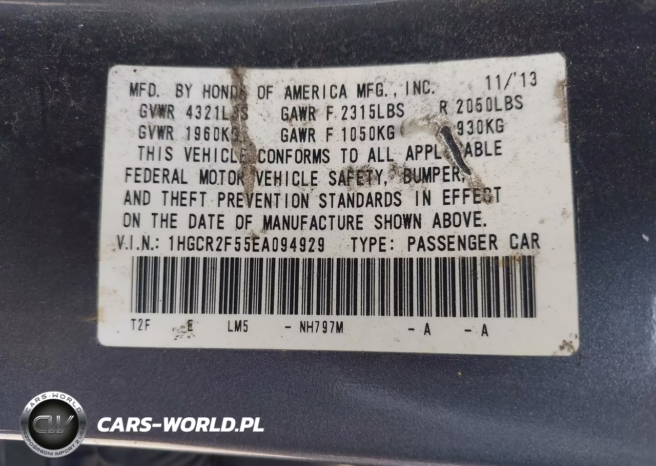 2014 Honda Accord Sport VIN:1HGCR2F55EA094929 - 9
