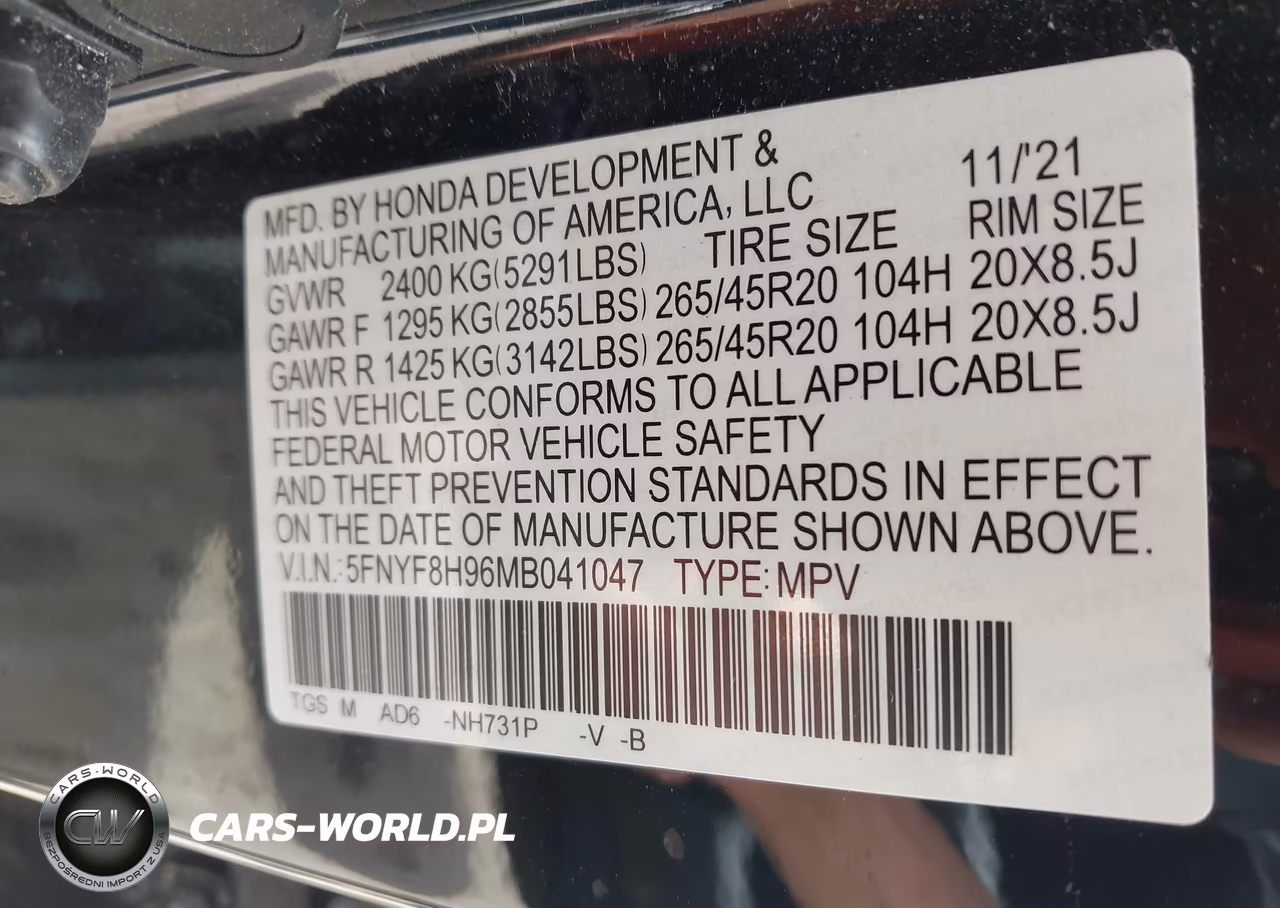2021 Honda Passport Awd Touring VIN:5FNYF8H96MB041047 - 9