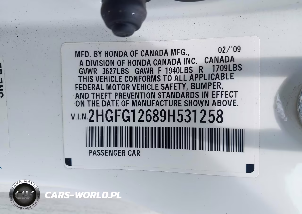2009 Honda Civic Lx VIN:2HGFG12689H531258 - 9