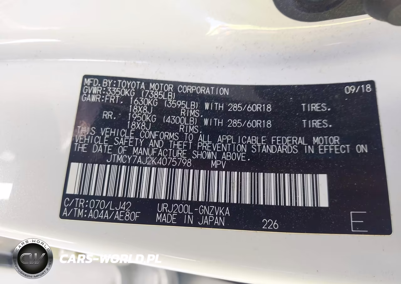 2019 Toyota Land Cruiser V8 VIN:JTMCY7AJ2K4075798 - 9