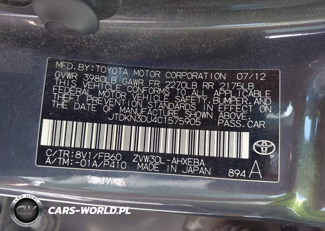 2012 Toyota Prius Two VIN:JTDKN3DU4C1575905 - 9