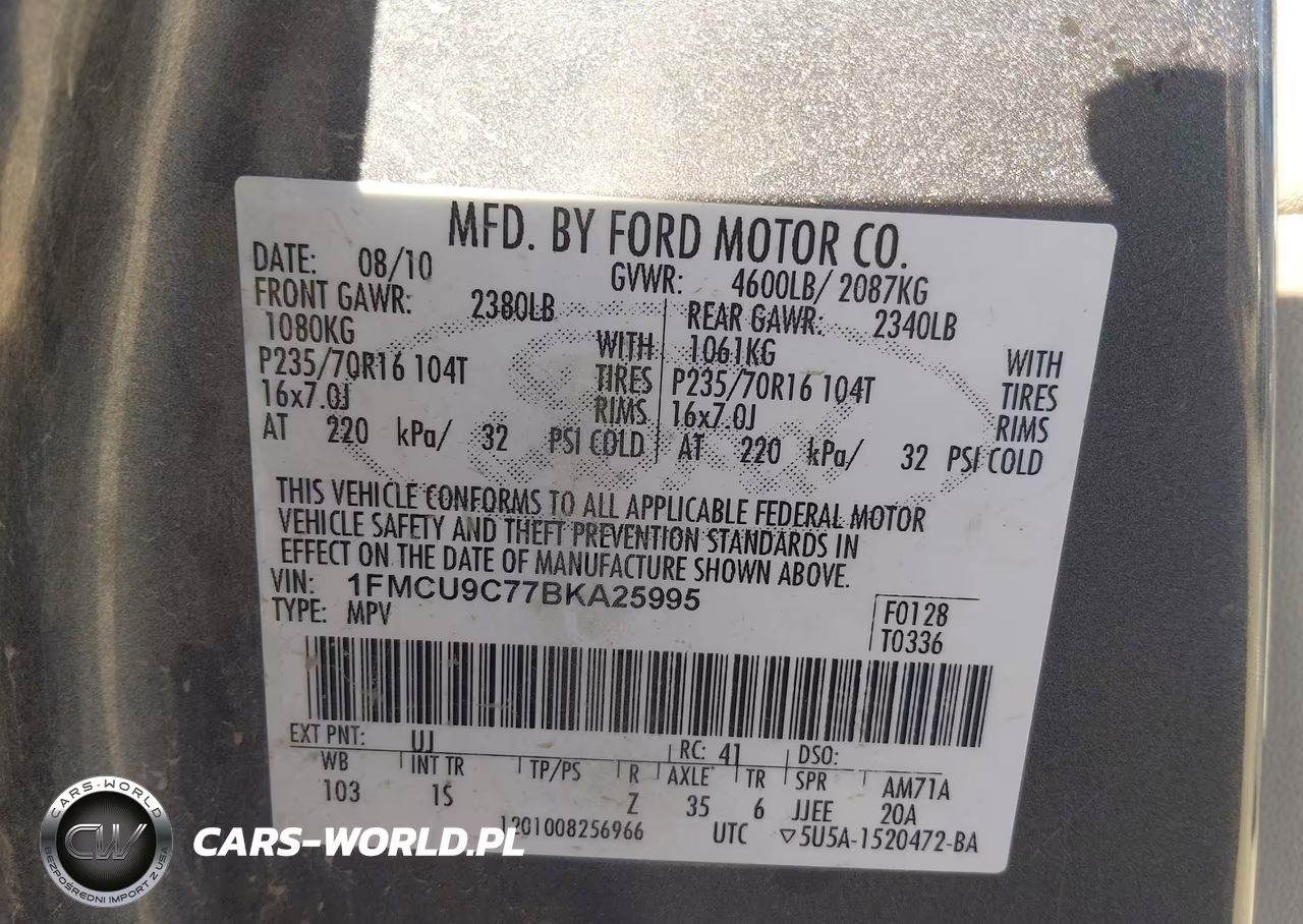 2011 Ford Escape Xls VIN:1FMCU9C77BKA25995 - 9