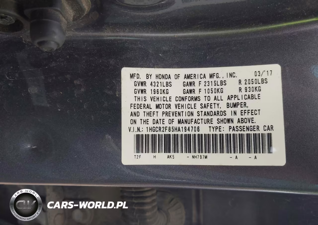 2017 Honda Accord Ex-L VIN:1HGCR2F85HA194706 - 9