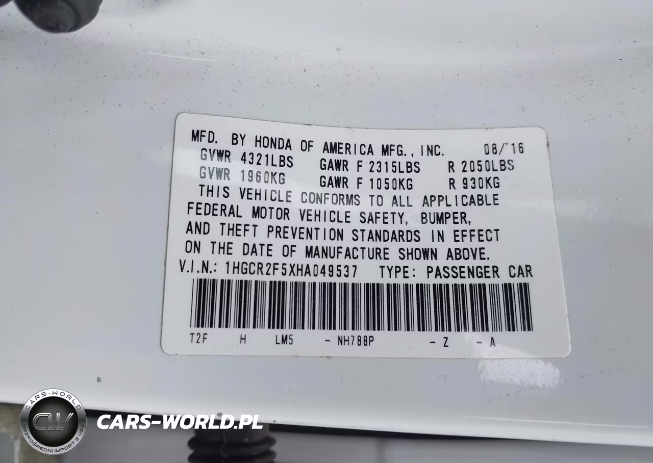 2017 Honda Accord Sport VIN:1HGCR2F5XHA049537 - 9