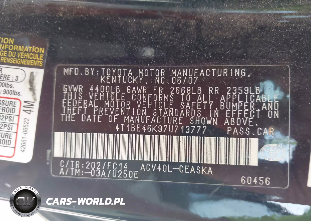 2007 Toyota Camry Se VIN:4T1BE46K97U713777 - 9