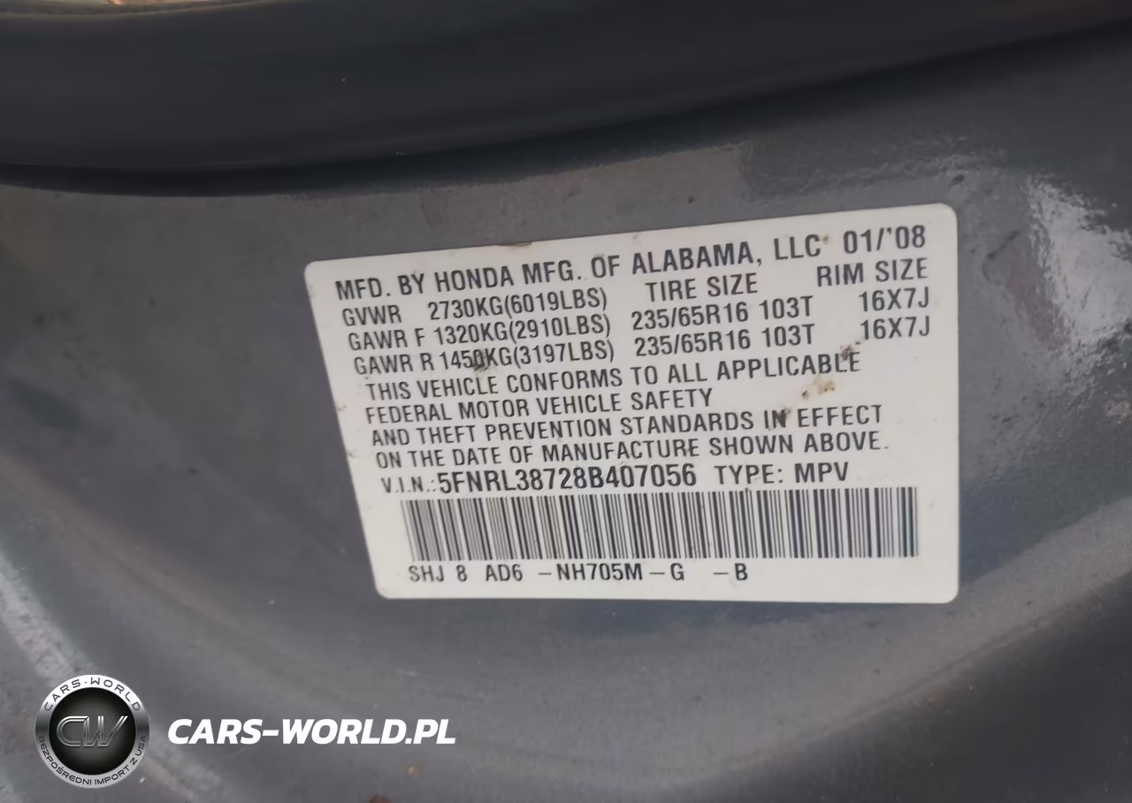 2008 Honda Odyssey Ex-L VIN:5FNRL38728B407056 - 9