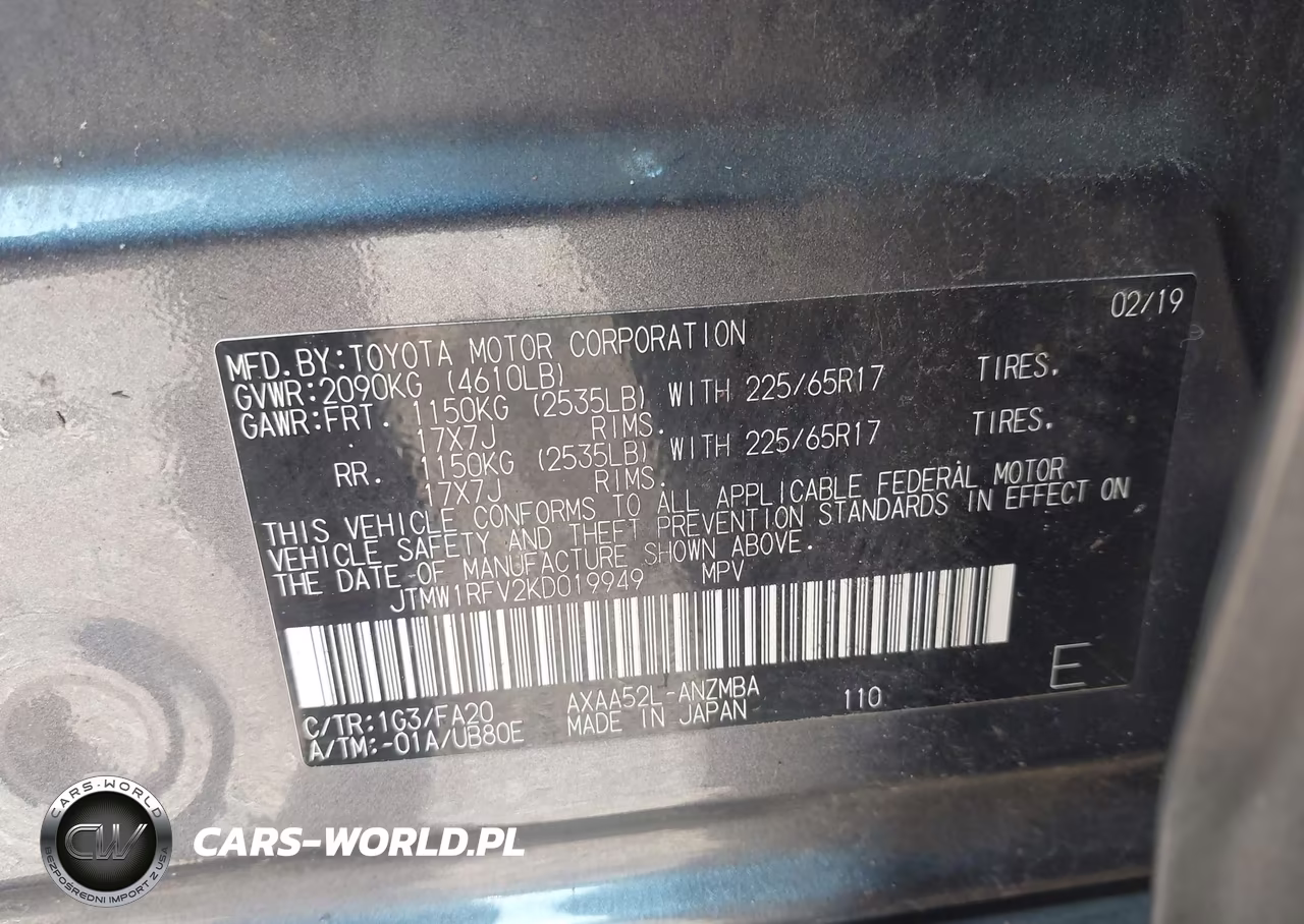 2019 Toyota Rav4 Xle VIN:JTMW1RFV2KD019949 - 9