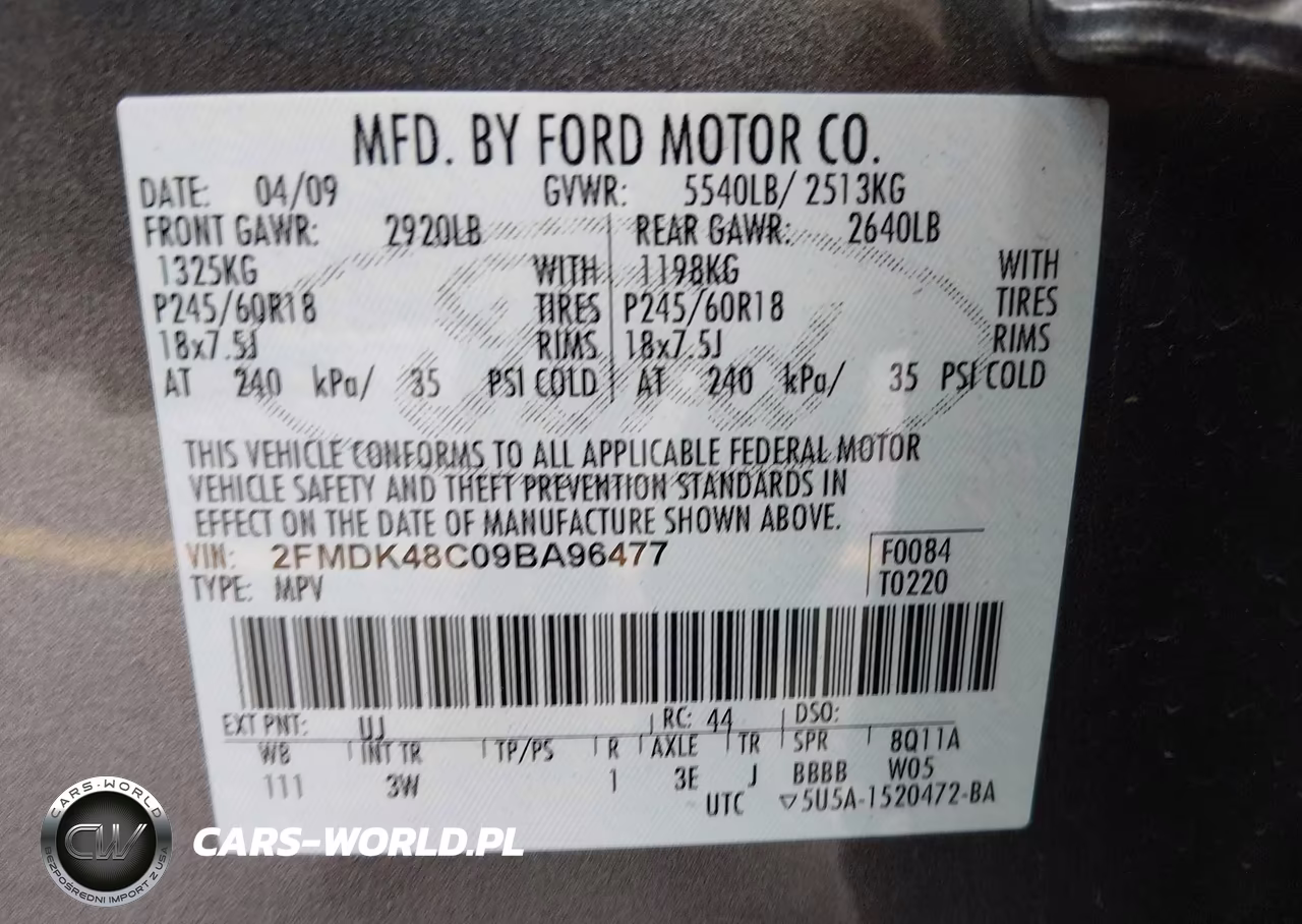 2009 Ford Edge Sel VIN:2FMDK48C09BA96477 - 9
