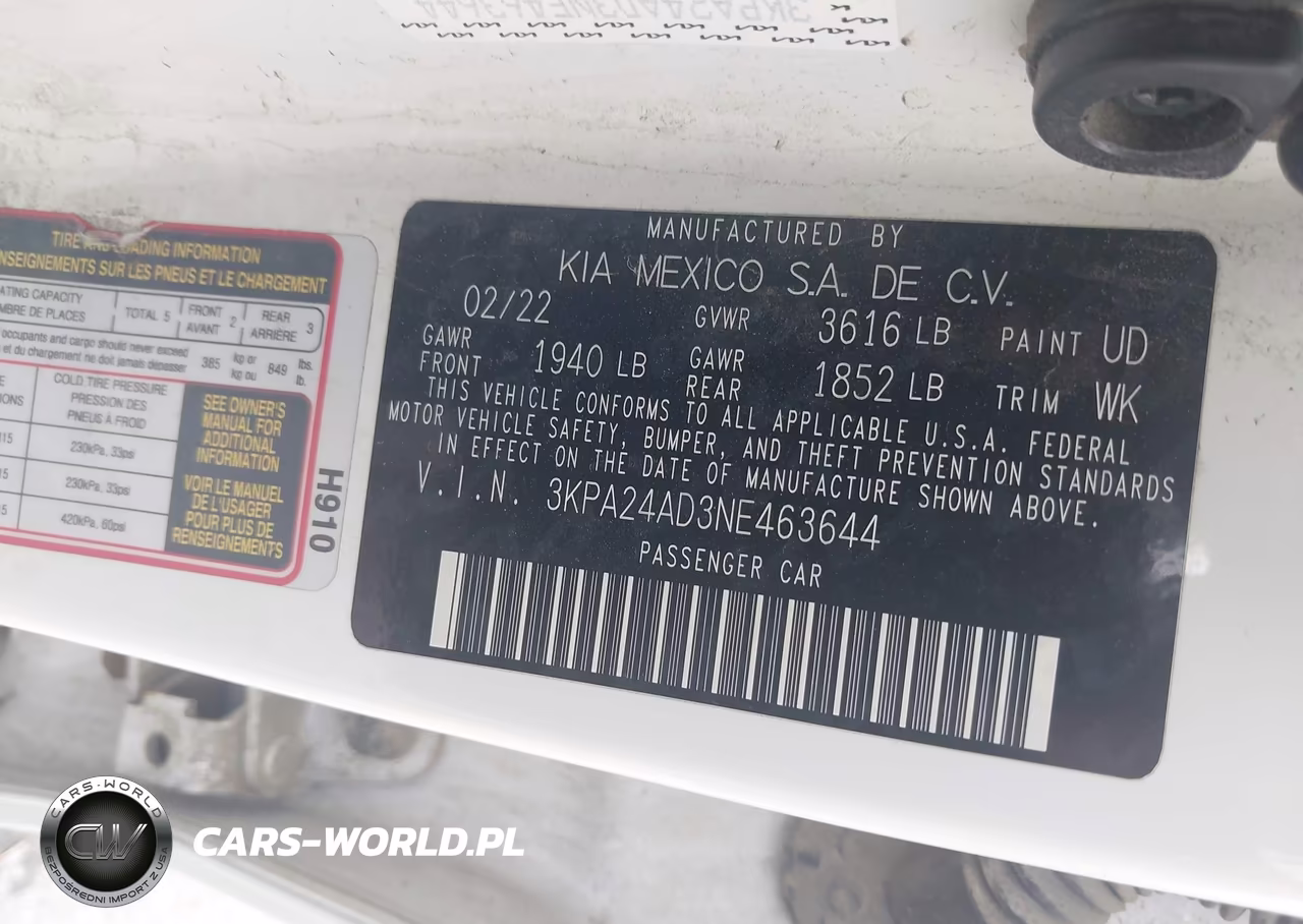 2022 Kia Rio Lx VIN:3KPA24AD3NE463644 - 9