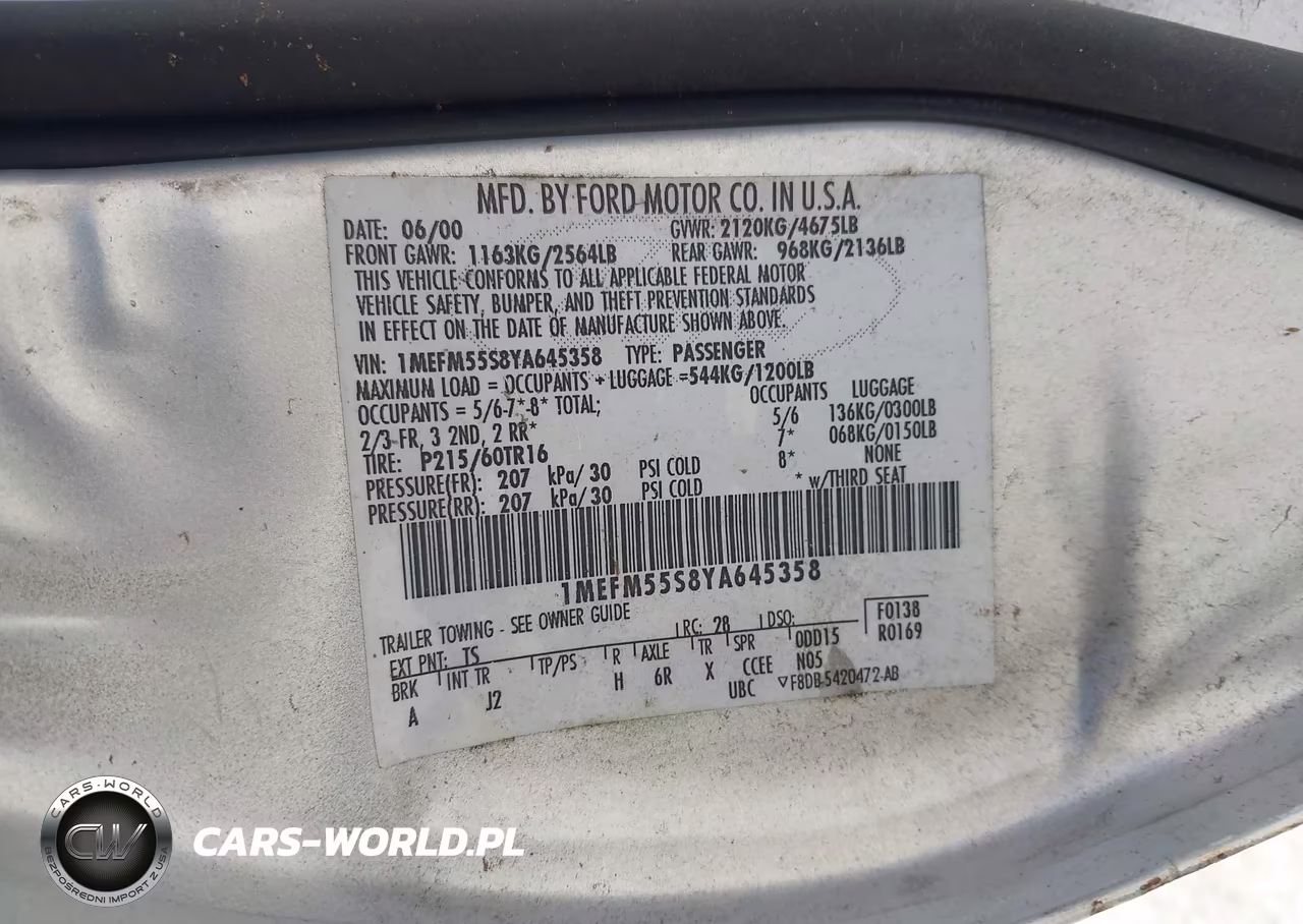 2000 Mercury Sable Ls Premium VIN:1MEFM55S8YA645358 - 9