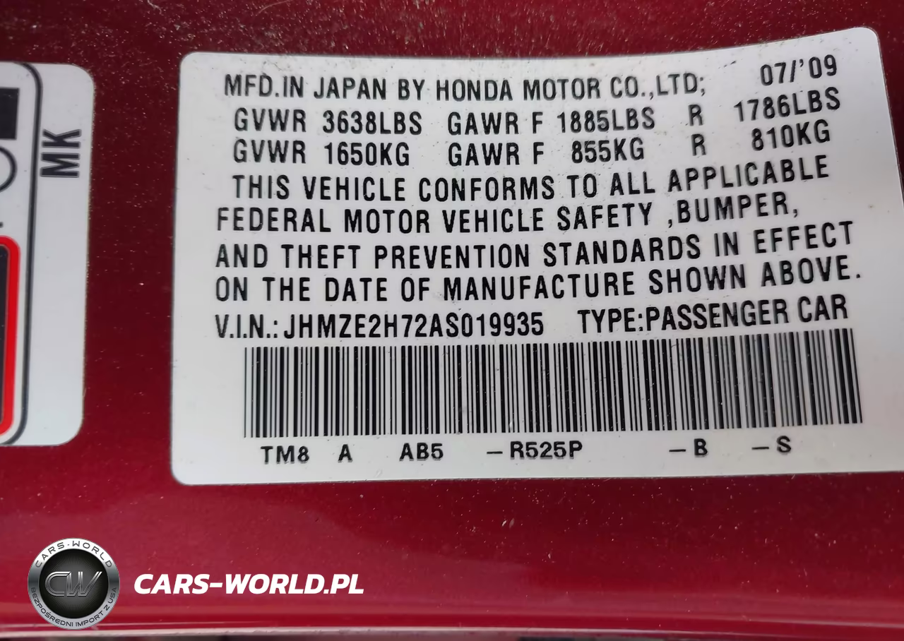 2010 Honda Insight Ex VIN:JHMZE2H72AS019935 - 9