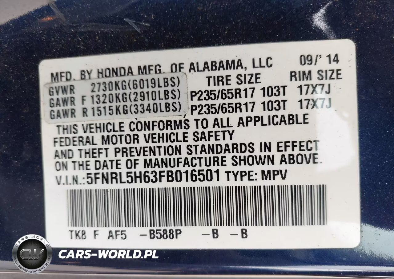 2015 Honda Odyssey Ex-L VIN:5FNRL5H63FB016501 - 9