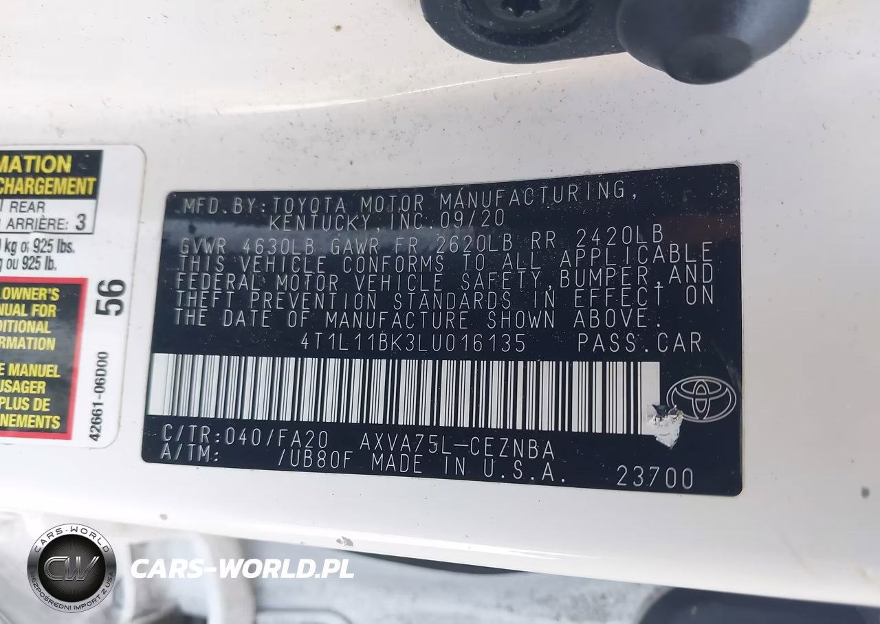 2020 Toyota Camry Le Awd VIN:4T1L11BK3LU016135 - 9