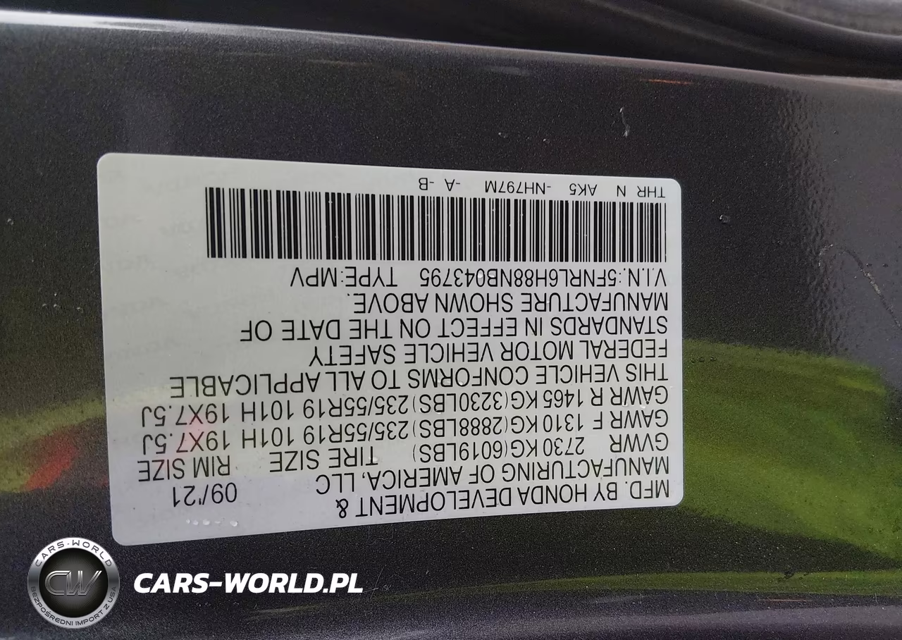2022 Honda Odyssey Touring VIN:5FNRL6H88NB043795 - 9