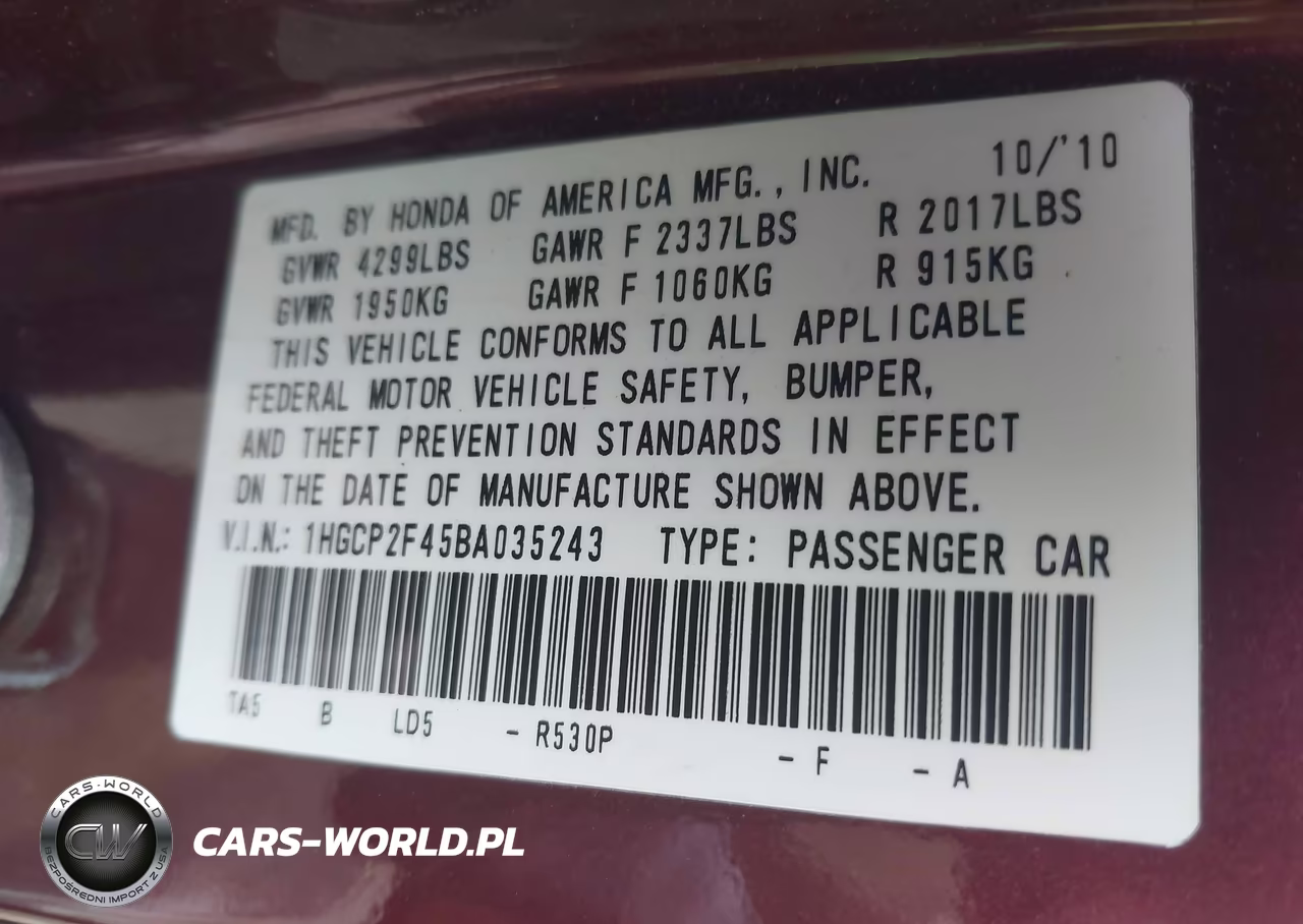 2011 Honda Accord 2.4 Lx-P VIN:1HGCP2F45BA035243 - 9
