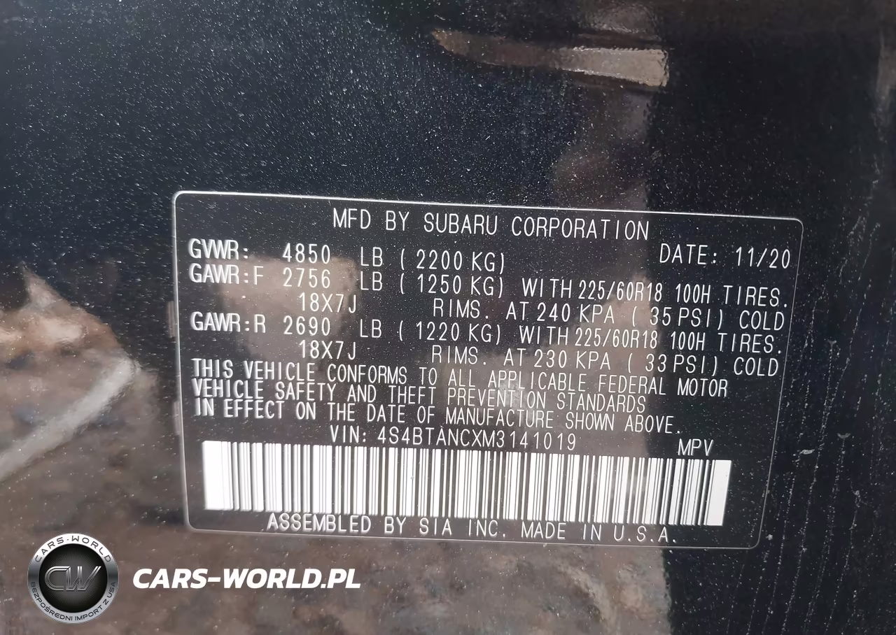 2021 Subaru Outback Limited VIN:4S4BTANCXM3141019 - 9