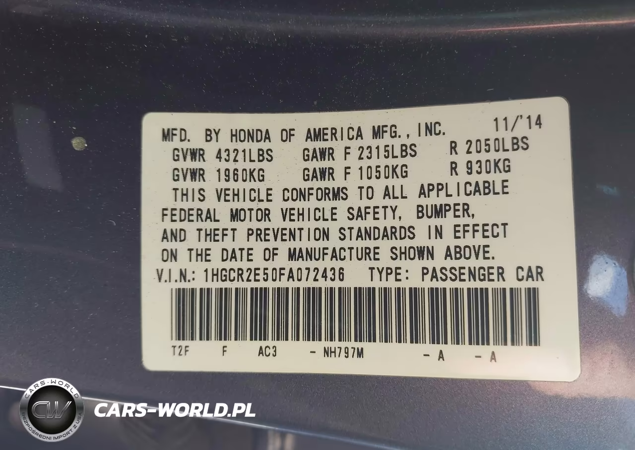 2015 Honda Accord Sport VIN:1HGCR2E50FA072436 - 9