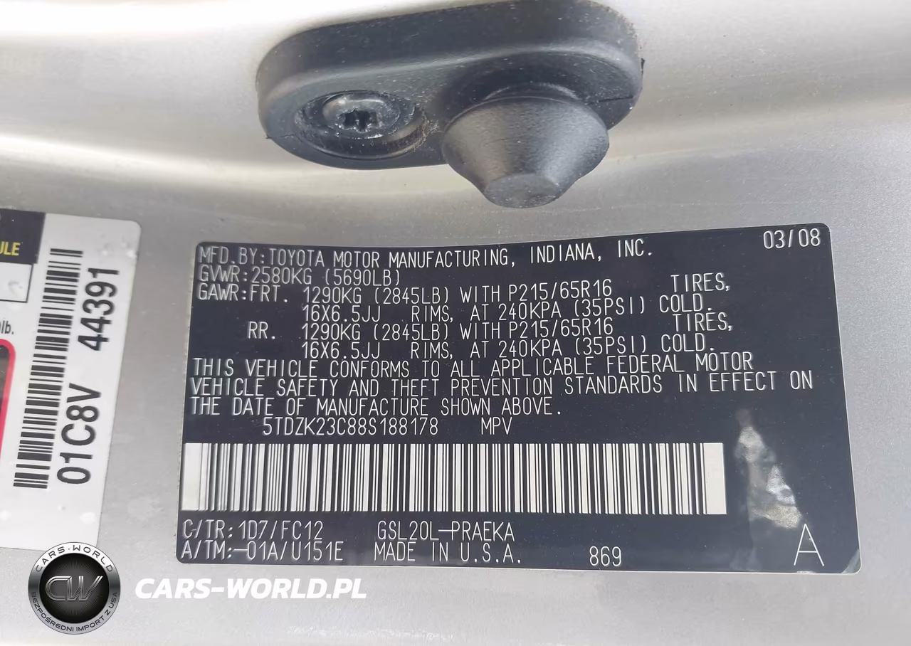 2008 Toyota Sienna Le VIN:5TDZK23C88S188178 - 9