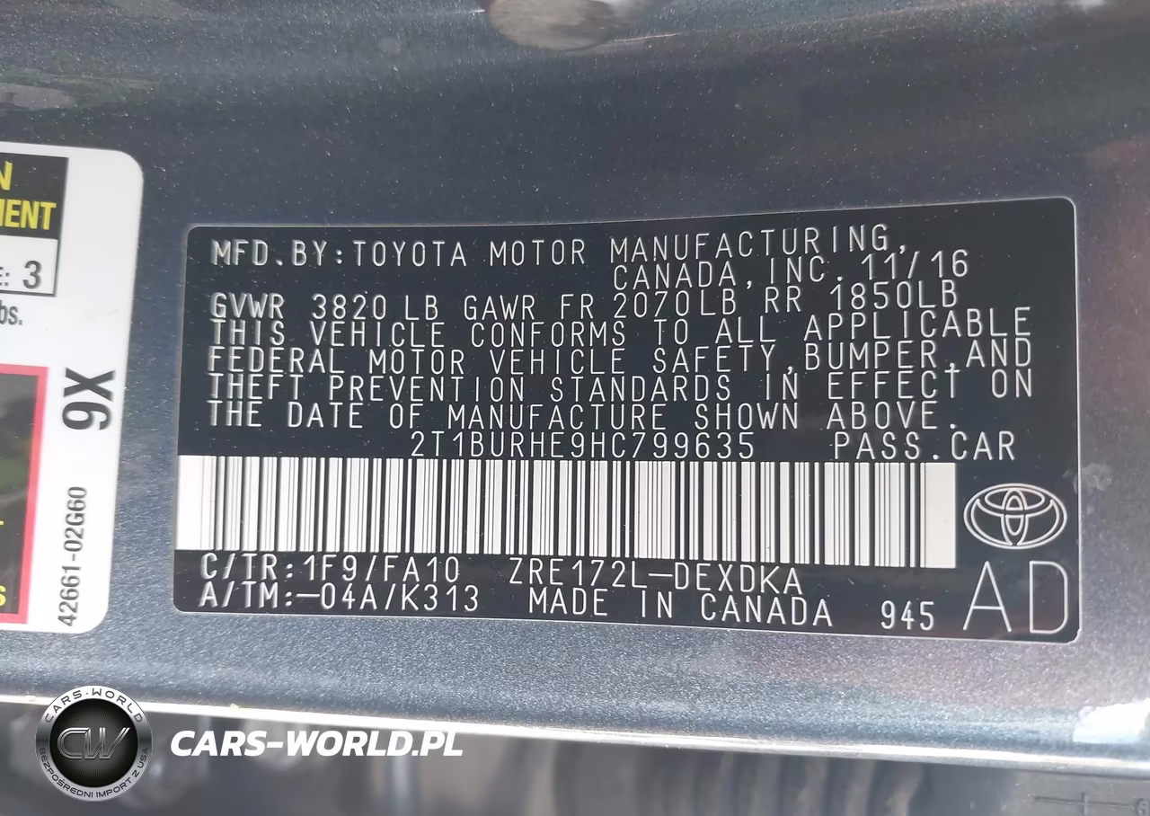 2017 Toyota Corolla L VIN:2T1BURHE9HC799635 - 9