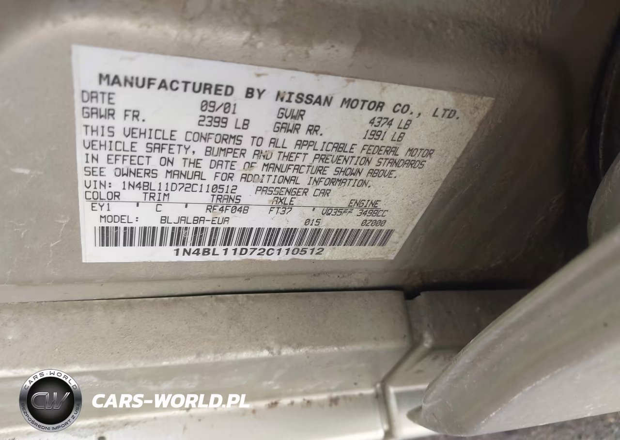 2002 Nissan Altima 3.5 Se VIN:1N4BL11D72C110512 - 9