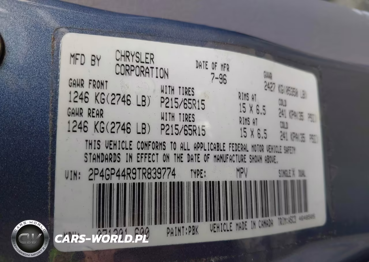1996 Plymouth Grand Voyager Se VIN:2P4GP44R9TR839774 - 9