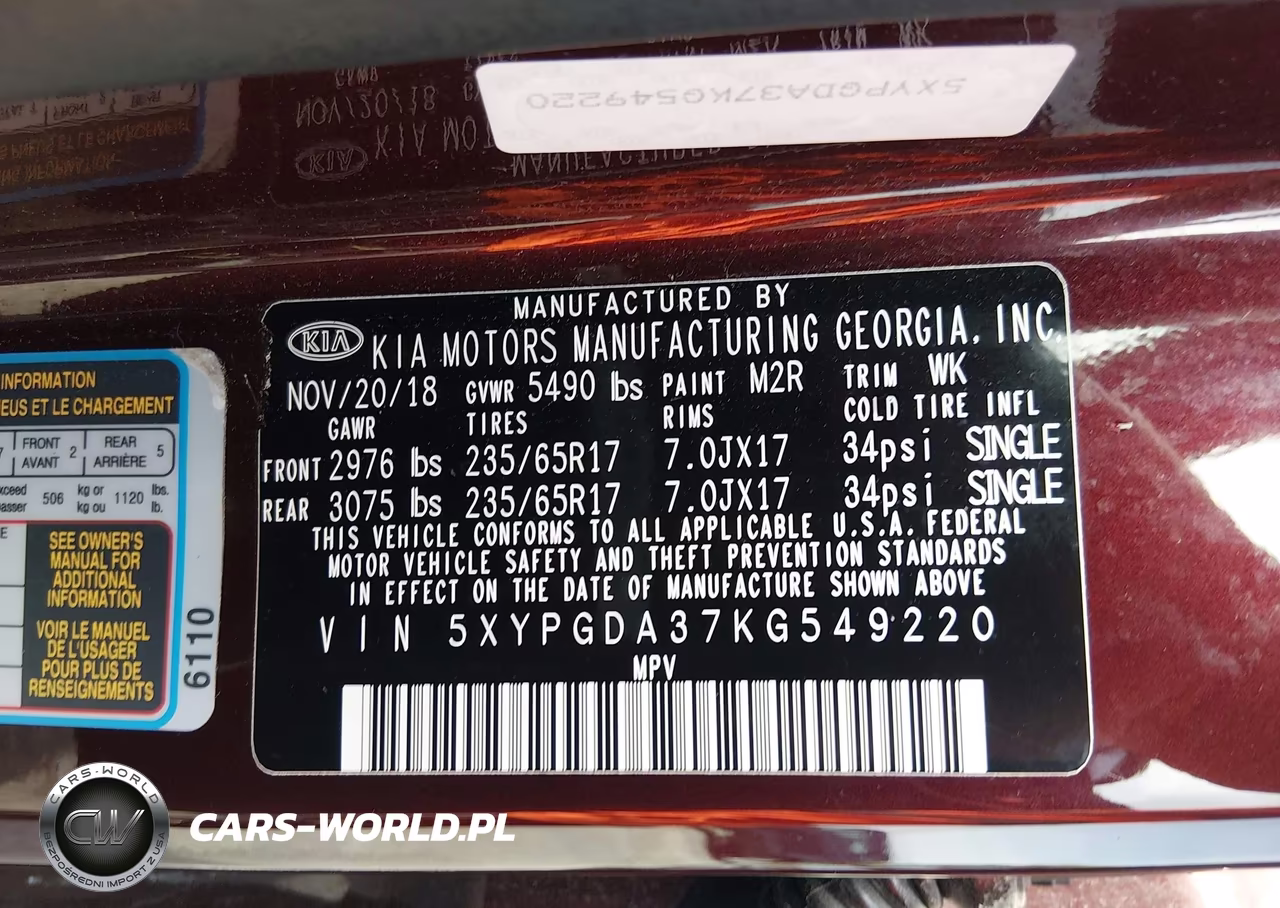 2019 Kia Sorento 2.4L Lx VIN:5XYPGDA37KG549220 - 9