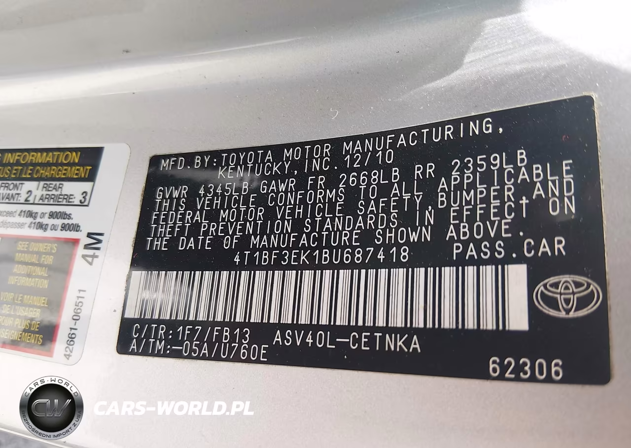 2011 Toyota Camry VIN:4T1BF3EK1BU687418 - 9
