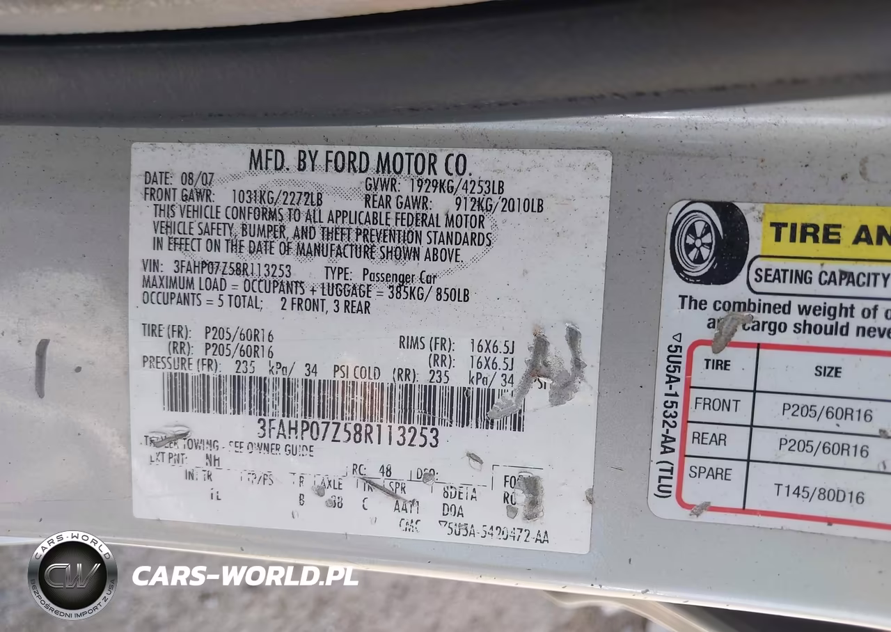 2008 Ford Fusion Se VIN:3FAHP07Z58R113253 - 9