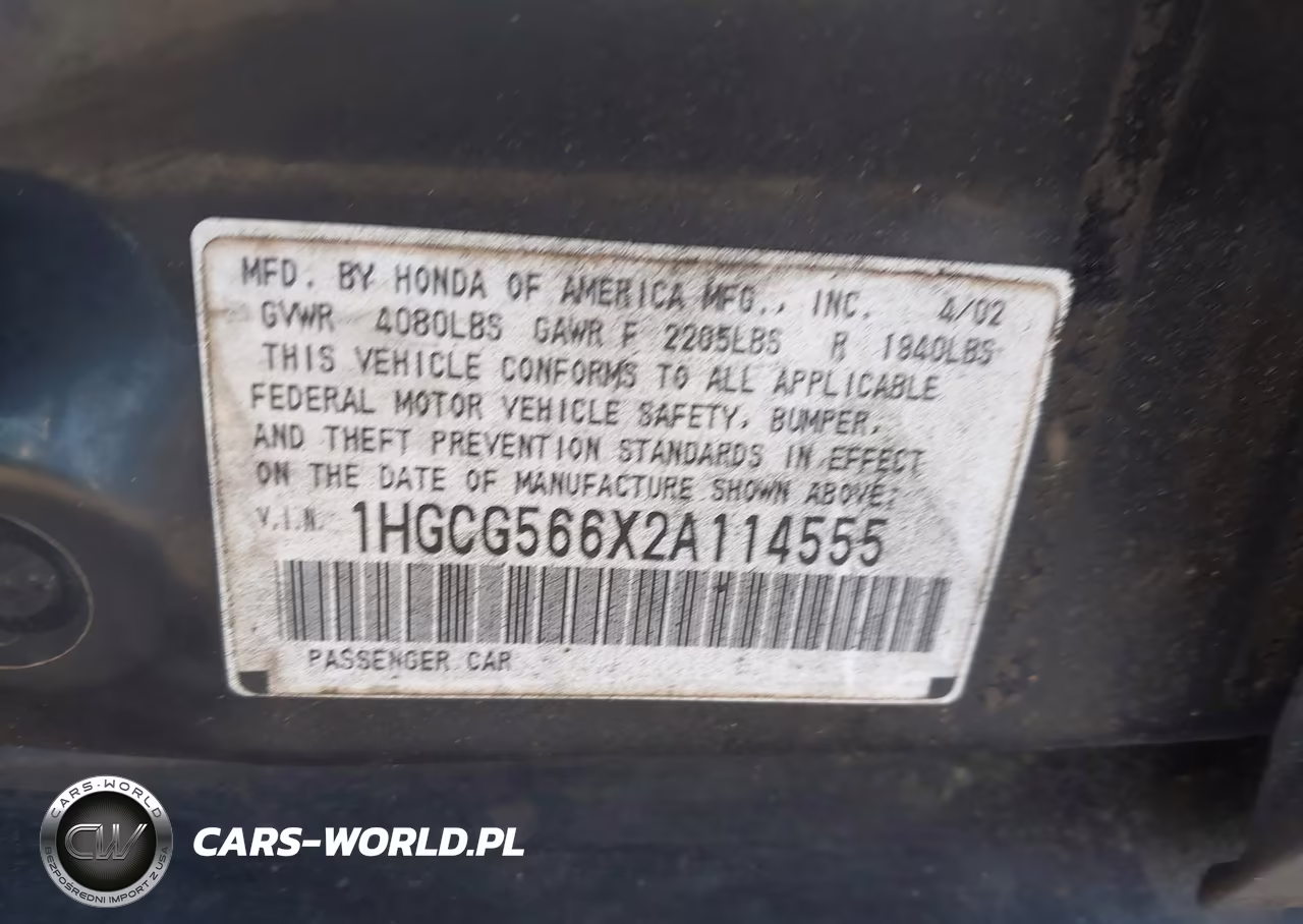 2002 Honda Accord 2.3 Ex VIN:1HGCG566X2A114555 - 9