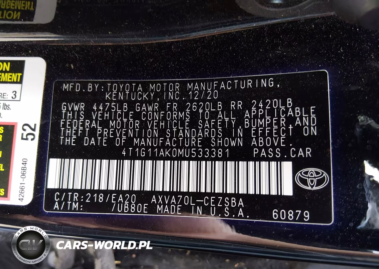 2021 Toyota Camry Se VIN:4T1G11AK0MU533381 - 9