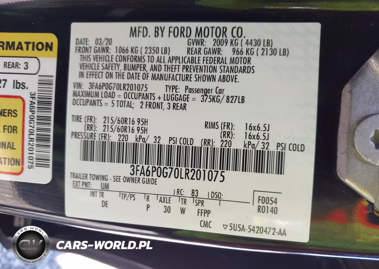 2020 Ford Fusion S VIN:3FA6P0G70LR201075 - 9