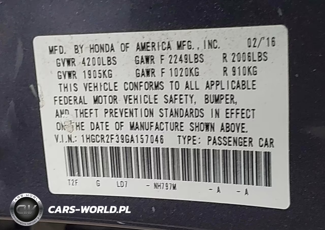 2016 Honda Accord Lx VIN:1HGCR2F39GA157046 - 9