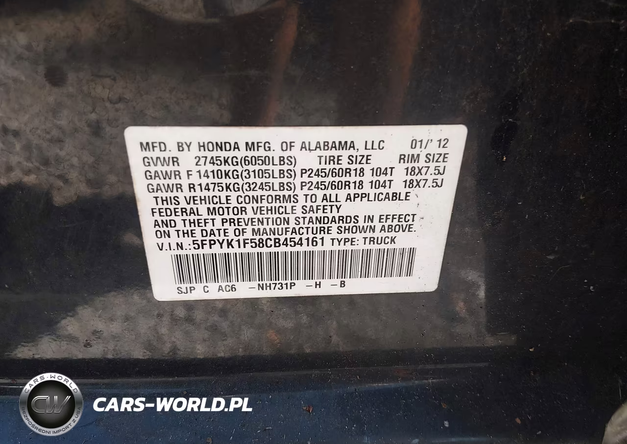 2012 Honda Ridgeline Rtl VIN:5FPYK1F58CB454161 - 9