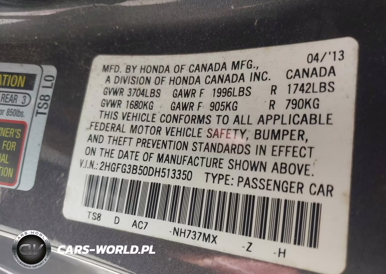 2013 Honda Civic Lx VIN:2HGFG3B50DH513350 - 9