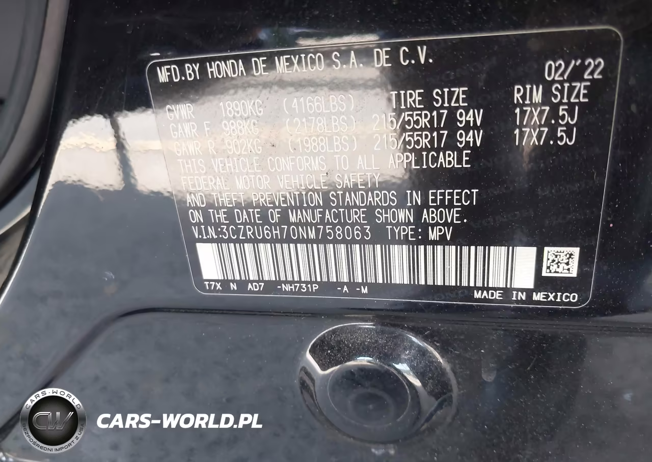 2022 Honda Hr-V Awd Ex-L VIN:3CZRU6H70NM758063 - 9