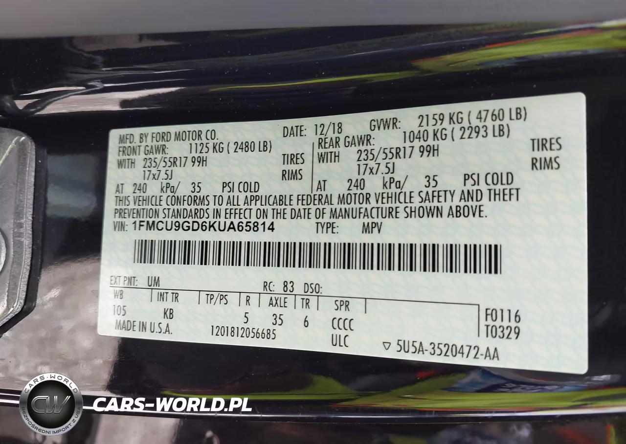 2019 Ford Escape Se VIN:1FMCU9GD6KUA65814 - 9