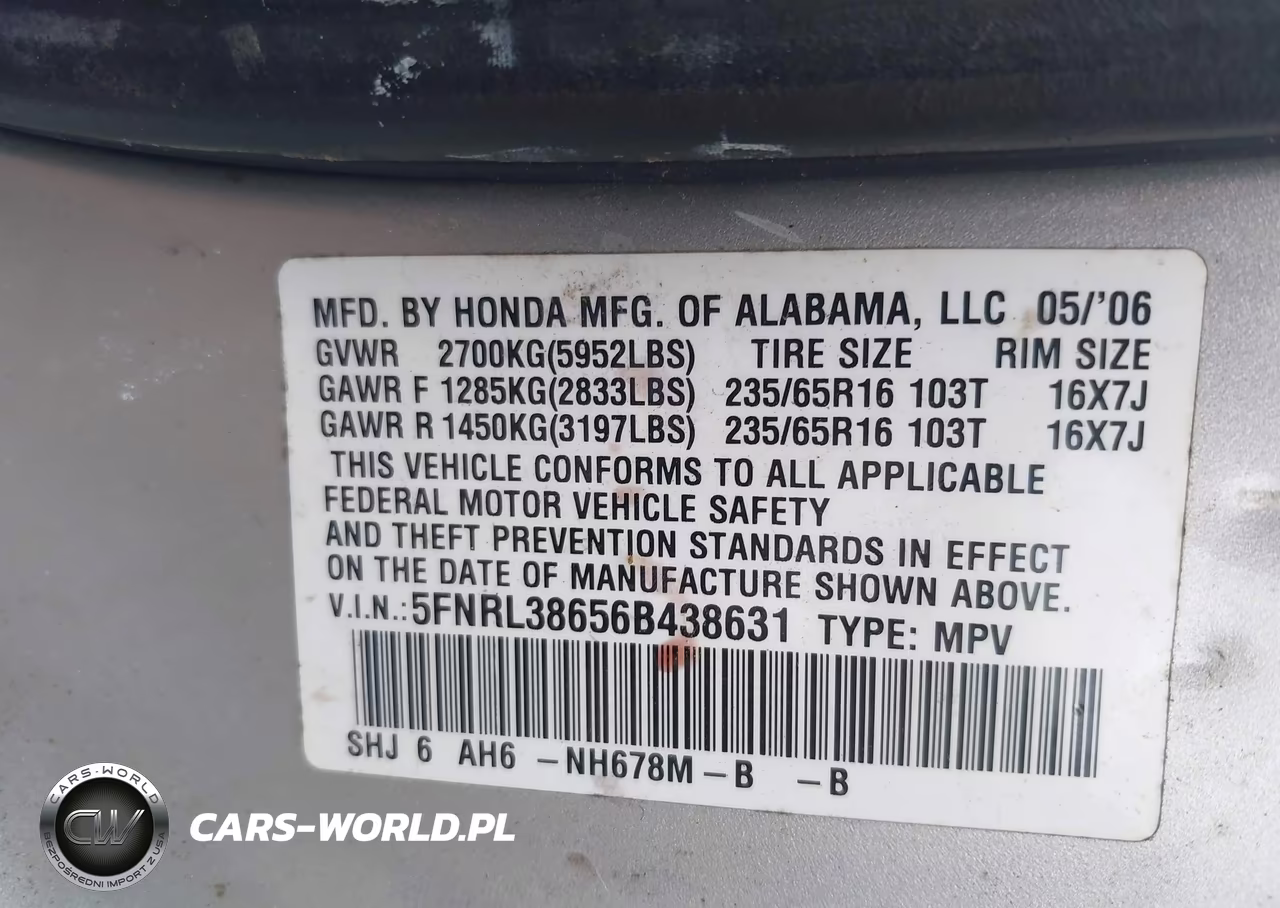 2006 Honda Odyssey Ex-L VIN:5FNRL38656B438631 - 9