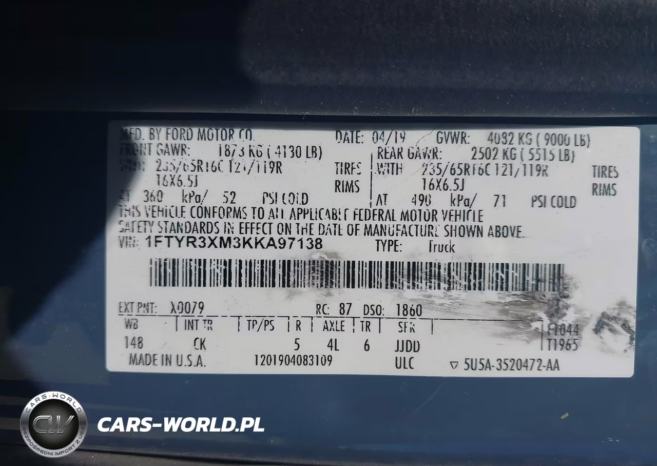 2019 Ford Transit-250 VIN:1FTYR3XM3KKA97138 - 9