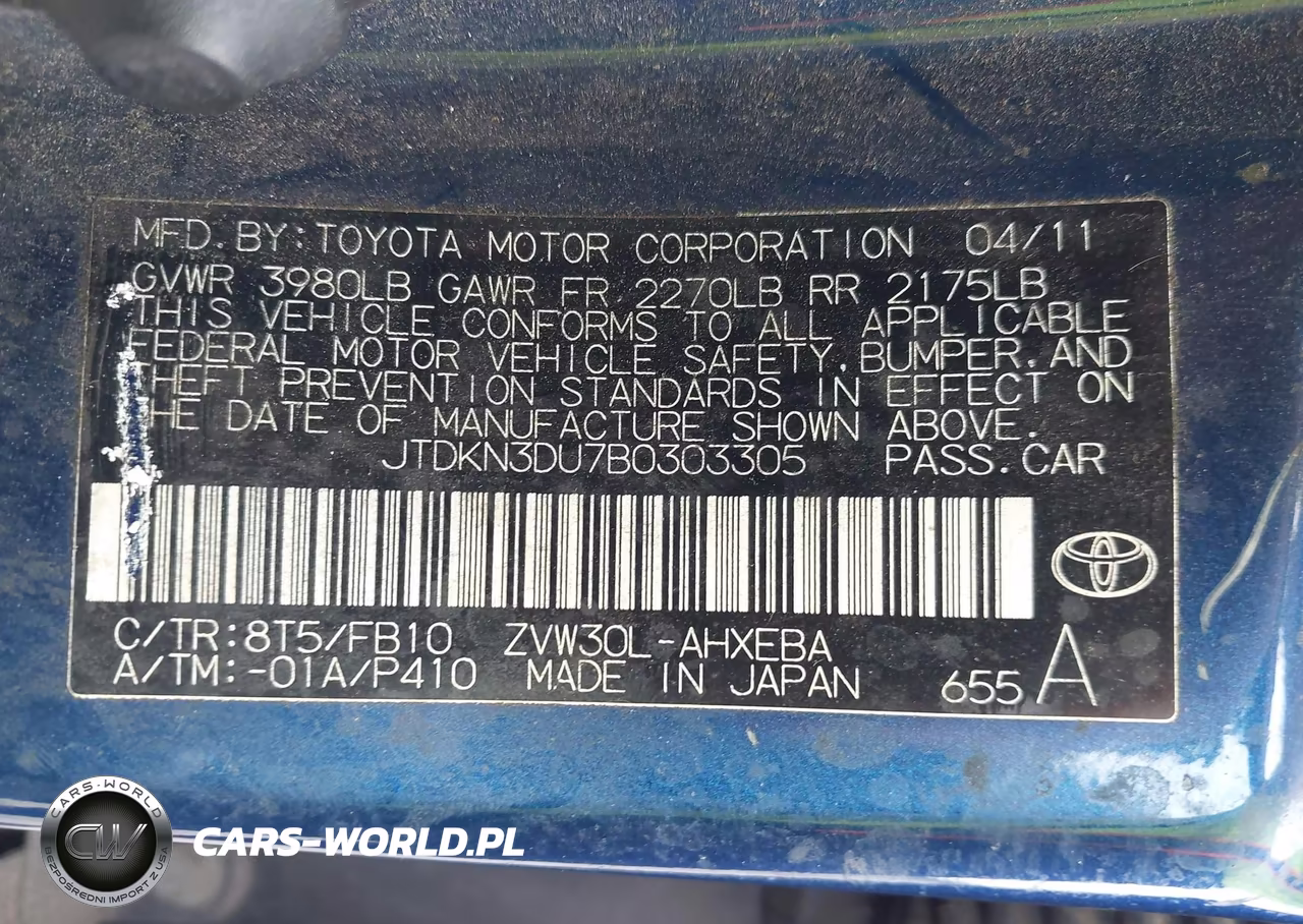 2011 Toyota Prius Two VIN:JTDKN3DU7B0303305 - 9
