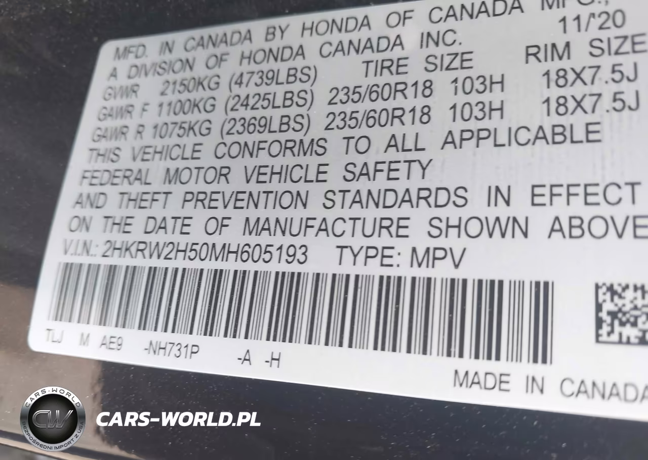 2021 Honda Cr-V Awd Ex VIN:2HKRW2H50MH605193 - 8