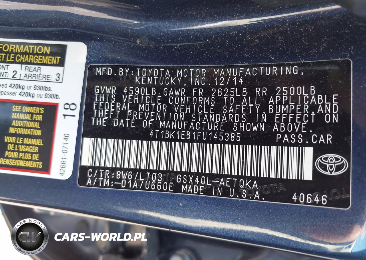 2015 Toyota Avalon Xle Touring VIN:4T1BK1EB1FU145385 - 9