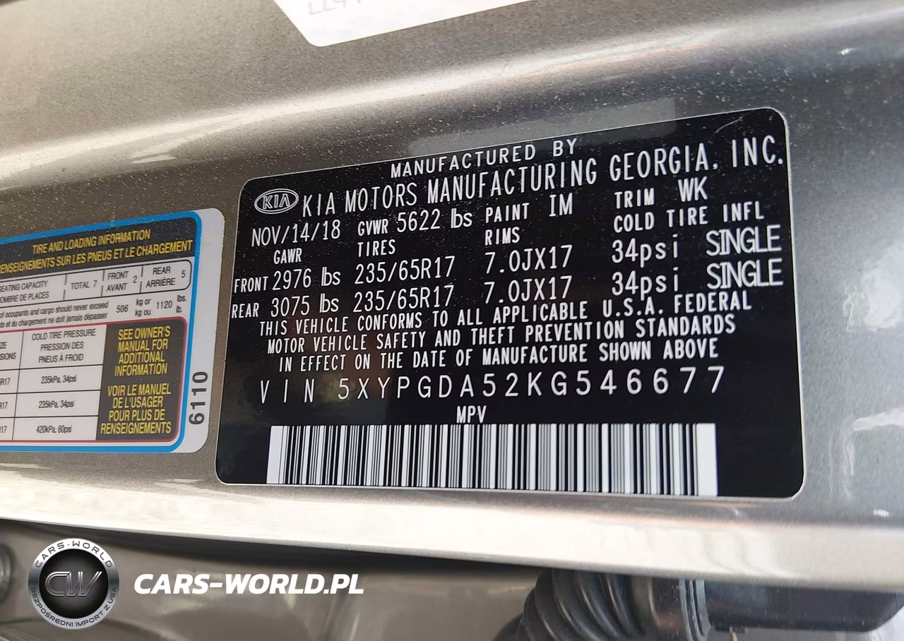 2019 Kia Sorento 3.3L Lx VIN:5XYPGDA52KG546677 - 8
