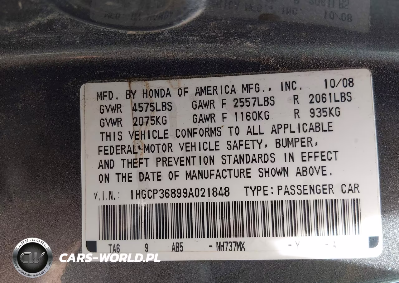 2009 Honda Accord 3.5 Ex-L VIN:1HGCP36899A021848 - 9