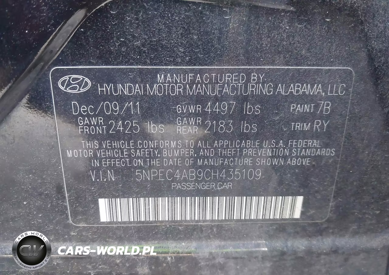 2012 Hyundai Sonata Se 2.0T VIN:5NPEC4AB9CH435109 - 9