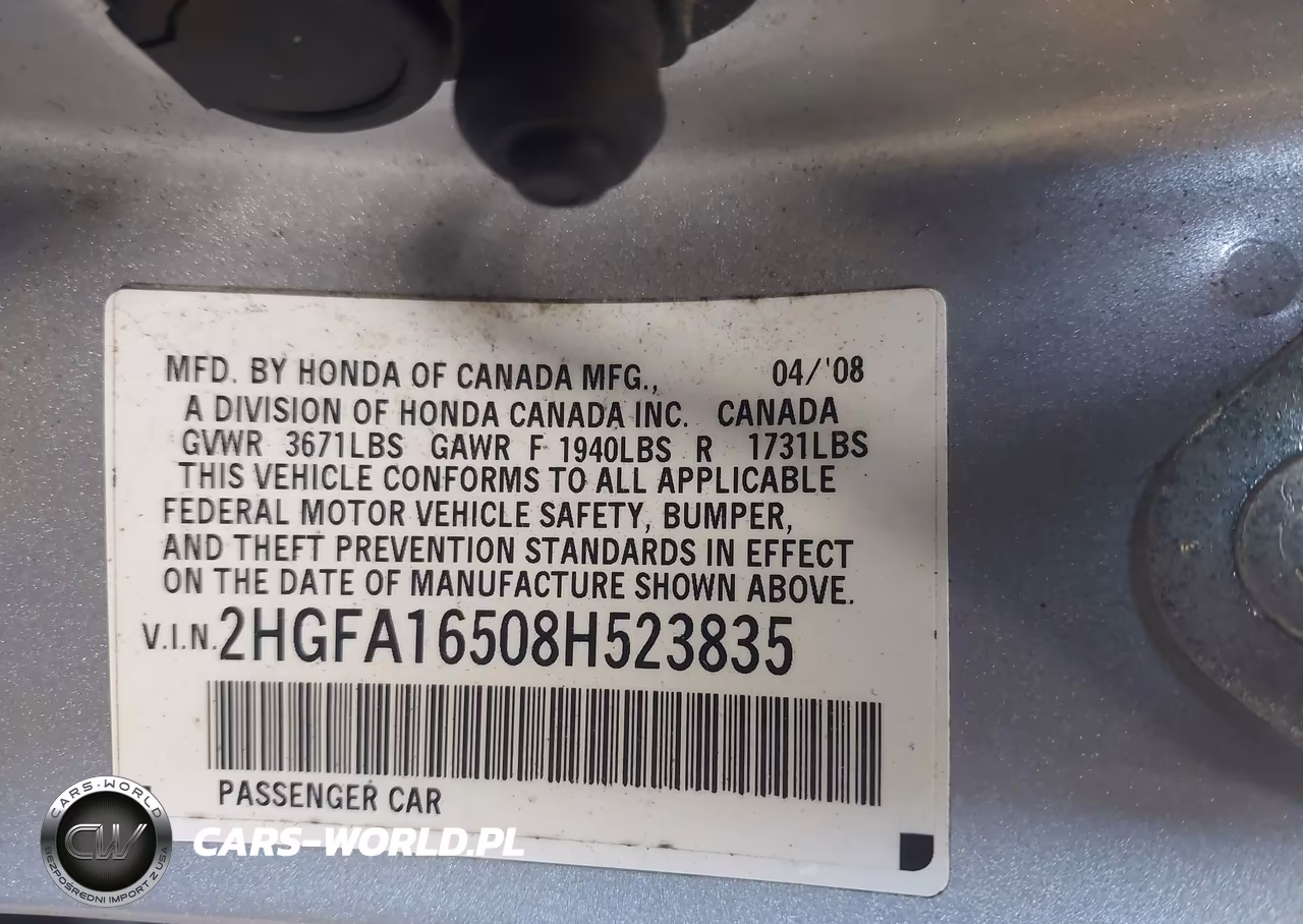 2008 Honda Civic Lx VIN:2HGFA16508H523835 - 9