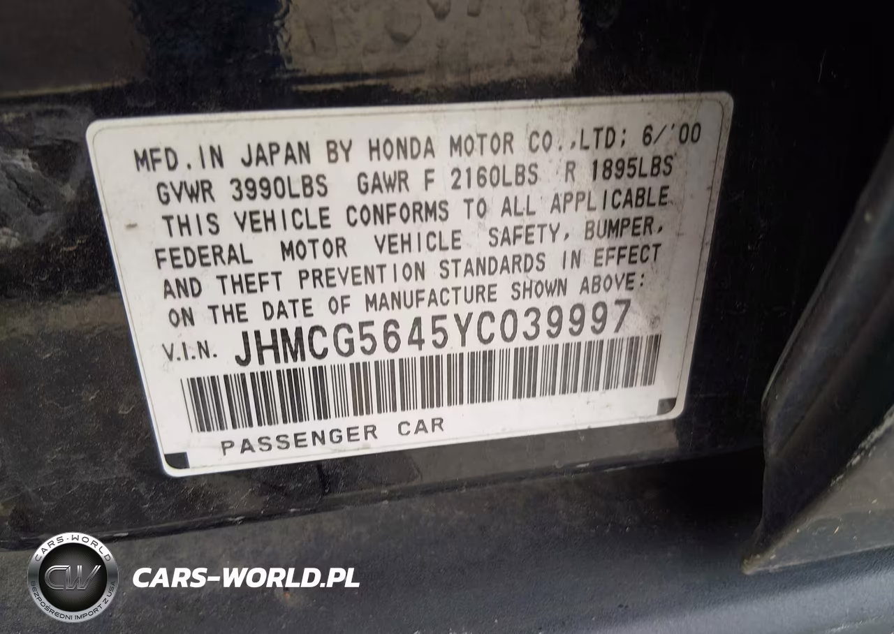 2000 Honda Accord 2.3 Lx VIN:JHMCG5645YC039997 - 9